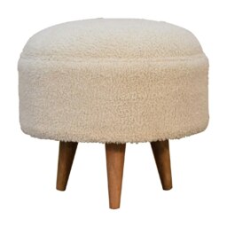 Rackhams Cream Boucle Rounded Footstool - thumbnail 1