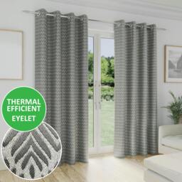 "Rackhams Aspen Geometric Leaf Pattern Room Darkening Thermal Energy Saving Pair of Curtains with Eyelet Header For Living Room & Bedrooms - Grey - 46"" (117cm) Width x 54"" (137cm) Drop" - thumbnail 1