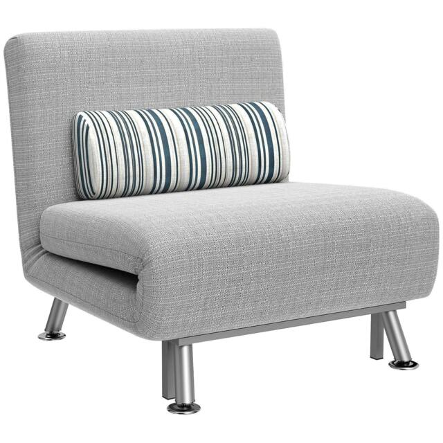 Rackhams Single Sofa Bed, 1 Person Sleeper Foldable Lounge with Pillow, Light Grey - image 1