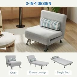 Rackhams Single Sofa Bed, 1 Person Sleeper Foldable Lounge with Pillow, Light Grey - thumbnail 4