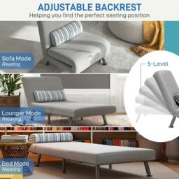 Rackhams Single Sofa Bed, 1 Person Sleeper Foldable Lounge with Pillow, Light Grey - thumbnail 5