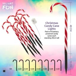 Rackhams Christmas Candy Cane Pathway Lights - 8 Pack - Valiant Christmas Candy Cane Pathway Lights - 8 Piece Set - thumbnail 3