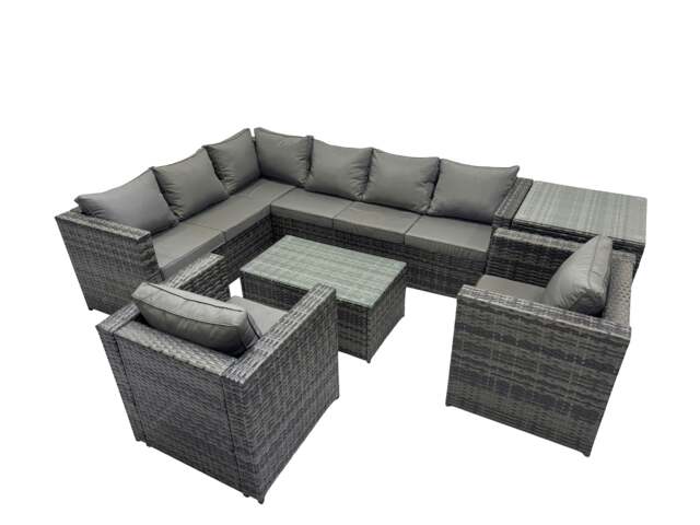 Rackhams Outdoor Rattan Rectangular Coffee Table Corner Sofa Sets Garden Furniture Set with Chair Side Table Dark Grey Mixed - image 1