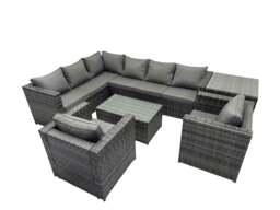 Rackhams Outdoor Rattan Rectangular Coffee Table Corner Sofa Sets Garden Furniture Set with Chair Side Table Dark Grey Mixed - thumbnail 1