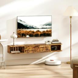 Rackhams 120 cm Floating TV Unit with Flip Drawer and Shelves - Floating TV Unit - Rustic Brown - 120W x 24D x 16H cm