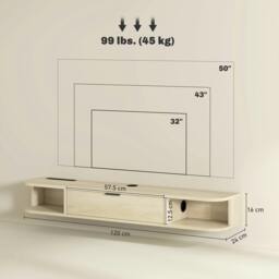 Rackhams 120 cm Floating TV Unit with Flip Drawer and Shelves - Floating TV Unit - Rustic Brown - 120W x 24D x 16H cm - thumbnail 4