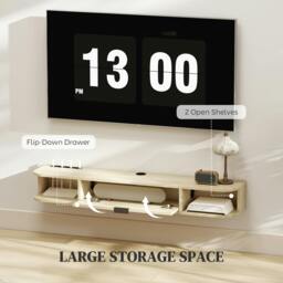 Rackhams 120 cm Floating TV Unit with Flip Drawer and Shelves - Floating TV Unit - Rustic Brown - 120W x 24D x 16H cm - thumbnail 6