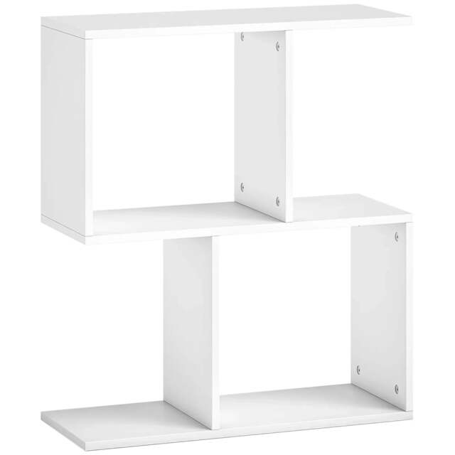 Rackhams Side Table, Narrow End Table with Storage Shelves, S-Shaped, 3-Tier, 50W x 19.5D x 58H cm, White
