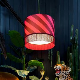 "Rackhams Raspberry Ripple Helter Skelter Velvet Lampshades With Fringing - Ceiling Pendant / Arc Lamp - 40cm diameter x 25cm height / 16"" x 10""" - thumbnail 3