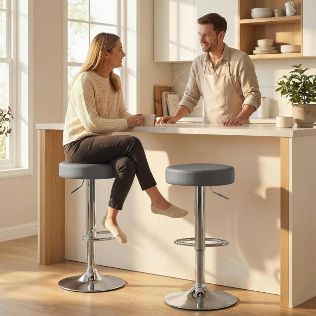Rackhams Bar Stools Set of 2, Height Adjustable Breakfast Bar Chairs - Grey - image 1