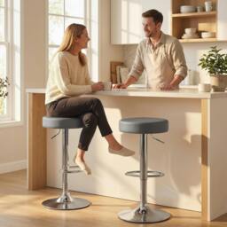 Rackhams Bar Stools Set of 2, Height Adjustable Breakfast Bar Chairs - Grey - thumbnail 1