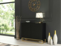 Rackhams Graceful Black Sideboard with Fluted Fronts & Gold Legs – 100cm Storage Unit - 100cm - Black -  MDF/Chipboard - thumbnail 3