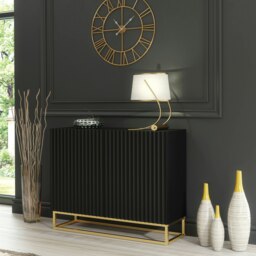 Rackhams Graceful Black Sideboard with Fluted Fronts & Gold Legs – 100cm Storage Unit - 100cm - Black -  MDF/Chipboard - thumbnail 2