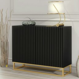 Rackhams Graceful Black Sideboard with Fluted Fronts & Gold Legs – 100cm Storage Unit - 100cm - Black -  MDF/Chipboard