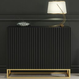 Rackhams Graceful Black Sideboard with Fluted Fronts & Gold Legs – 100cm Storage Unit - 100cm - Black -  MDF/Chipboard - thumbnail 6