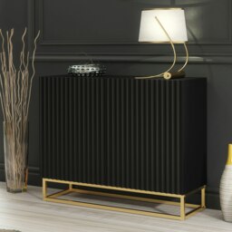 Rackhams Graceful Black Sideboard with Fluted Fronts & Gold Legs – 100cm Storage Unit - 100cm - Black -  MDF/Chipboard - thumbnail 4