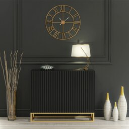 Rackhams Graceful Black Sideboard with Fluted Fronts & Gold Legs – 100cm Storage Unit - 100cm - Black -  MDF/Chipboard - thumbnail 5