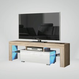 Rackhams 130cm TV Unit Cabinet Stand with White High Gloss Doors and Free LED Lights - 130 cm - 1 - MDF/Chipboard - thumbnail 3