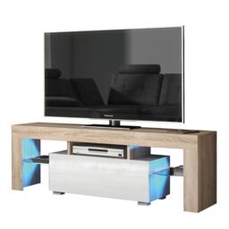 Rackhams 130cm TV Unit Cabinet Stand with White High Gloss Doors and Free LED Lights - 130 cm - 1 - MDF/Chipboard - thumbnail 2