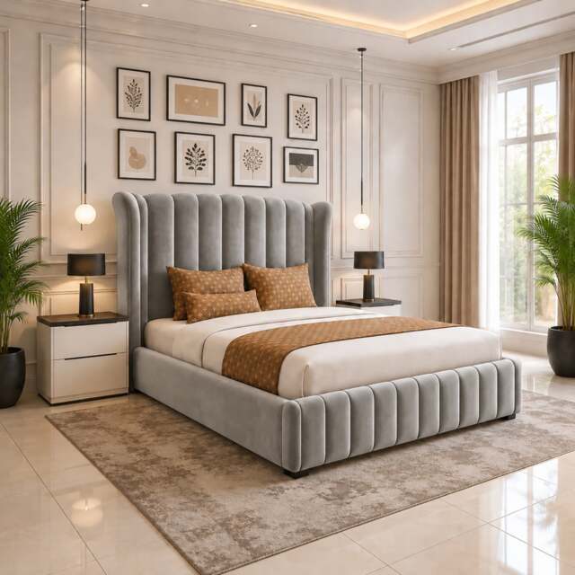 Rackhams Stylo Winged Bed - Super King - Solid Wood - Silver - image 1