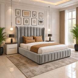 Rackhams Stylo Winged Bed - Super King - Solid Wood - Silver - thumbnail 1