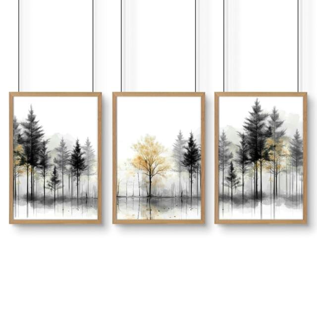 Rackhams Modern Living Room Wall Art - Set of 3 Asian Inspired Wall art Prints - A2 16.54 x 23.39 in / 42 x 59.4 cm - Satin Photo paper 280 gsm - Oak Frame - image 1