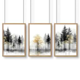 Rackhams Modern Living Room Wall Art - Set of 3 Asian Inspired Wall art Prints - A2 16.54 x 23.39 in / 42 x 59.4 cm - Satin Photo paper 280 gsm - Oak Frame - thumbnail 1