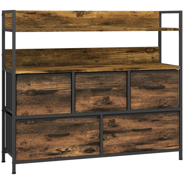 Rackhams Rustic Chest of Five Fabric Drawers - Rustic Brown - image 1