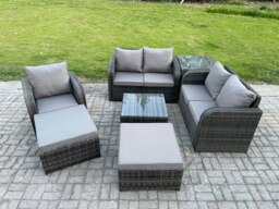 Rackhams PE Rattan Garden Furniture Sets Outdoor Love Sofa Chair Set Square Coffee Table Side Table 2 Big Footstool - thumbnail 2