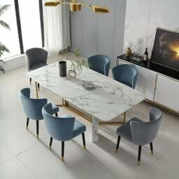 Rackhams FenX Dining Table, Dining Table, Sintered Stone And Gold - 220 x 110cm - thumbnail 1