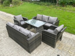 Rackhams Outdoor Rattan Garden Furniture Sofa Set Dining Table Recling Arm Chairs Lounge Sofa 8 Seater - thumbnail 2