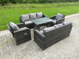 Rackhams Outdoor Rattan Garden Furniture Sofa Set Dining Table Recling Arm Chairs Lounge Sofa 8 Seater - thumbnail 3