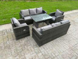 Rackhams Outdoor Rattan Garden Furniture Sofa Set Dining Table Recling Arm Chairs Lounge Sofa 8 Seater - thumbnail 1