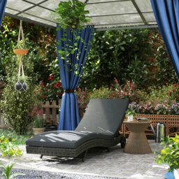 Rackhams Outdoor Rattan Sun Lounger with Reclining Back, Wheels, Dark Grey