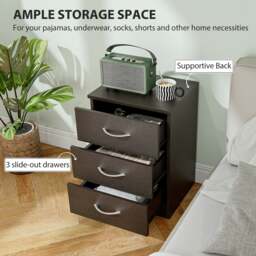 Rackhams Modern 3 Drawers Side Table, Bedside Table with Wood Effect, Black - 58 - thumbnail 4
