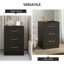 Rackhams Modern 3 Drawers Side Table, Bedside Table with Wood Effect, Black - 58 - thumbnail 5