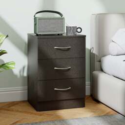Rackhams Modern 3 Drawers Side Table, Bedside Table with Wood Effect, Black - 58 - thumbnail 2