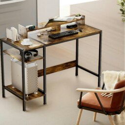 Rackhams Industrial Computer Desk With Monitor Stand And Shelves Brown - thumbnail 3