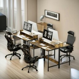 Rackhams Industrial Computer Desk With Monitor Stand And Shelves Brown - thumbnail 2