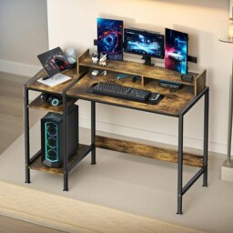 Rackhams Industrial Computer Desk With Monitor Stand And Shelves Brown - thumbnail 4