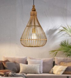 Rackhams Amsfield 1-Light Caged Teardrop Rattan Single Pendant - Brown - Steel - Pendant Light
