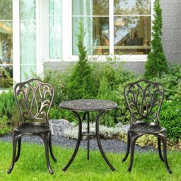 Rackhams 3 Piece Patio Bistro Set Outdoor Table Set with Umbrella Hole Black - Bronze Tone - Aluminium - 44W x 49D x 88Hcm - thumbnail 1