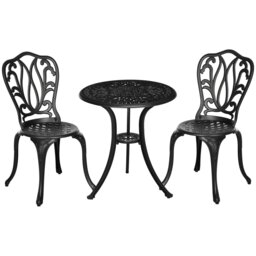 Rackhams 3 Piece Patio Bistro Set Outdoor Table Set with Umbrella Hole Black - Bronze Tone - Aluminium - 44W x 49D x 88Hcm - thumbnail 3