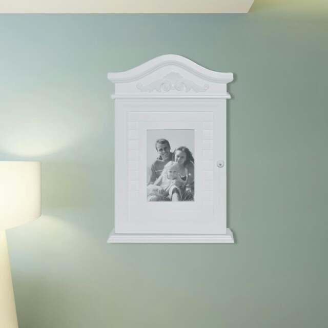 Rackhams Key Cabinet with Photo Frame White - White - MDF + pinewood
