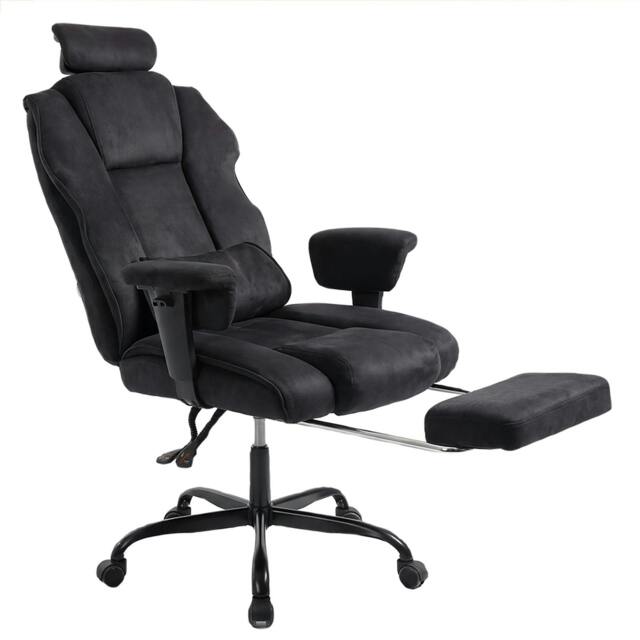 Rackhams Ergonomic Office Chair Suede Recline Pressure Relief Spring Seat Footrest - Black - image 1