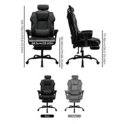 Rackhams Ergonomic Office Chair Suede Recline Pressure Relief Spring Seat Footrest - Black - thumbnail 4