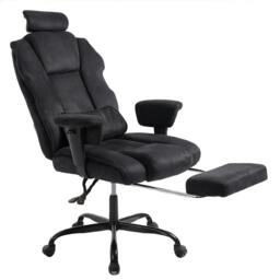Rackhams Ergonomic Office Chair Suede Recline Pressure Relief Spring Seat Footrest - Black - thumbnail 1