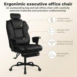 Rackhams Ergonomic Office Chair Suede Recline Pressure Relief Spring Seat Footrest - Black - thumbnail 5