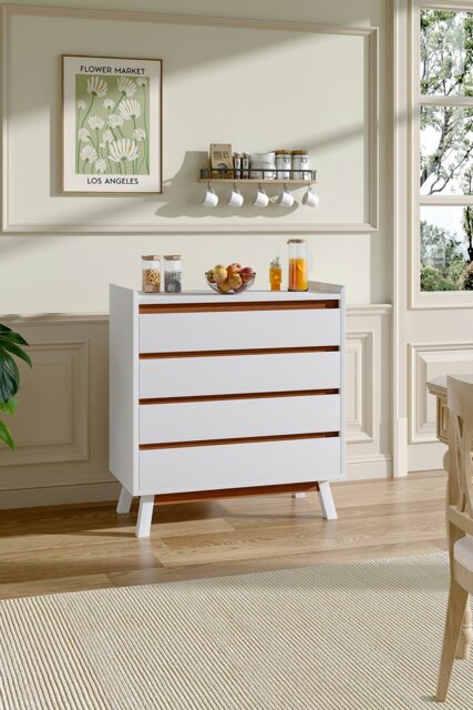 Rackhams 4-Tier Drawers Bedroom Chest Storage Cabinet - White - image 1