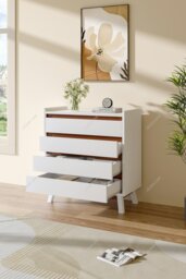 Rackhams 4-Tier Drawers Bedroom Chest Storage Cabinet - White - thumbnail 2